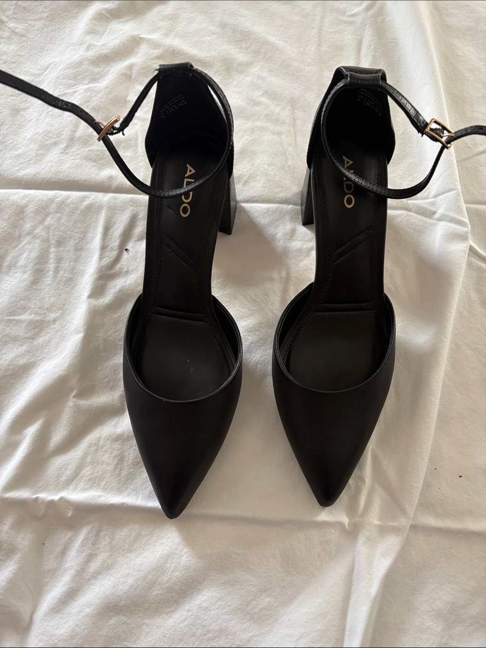 Aldo Black Pointed Ankle-Strap Block Heels